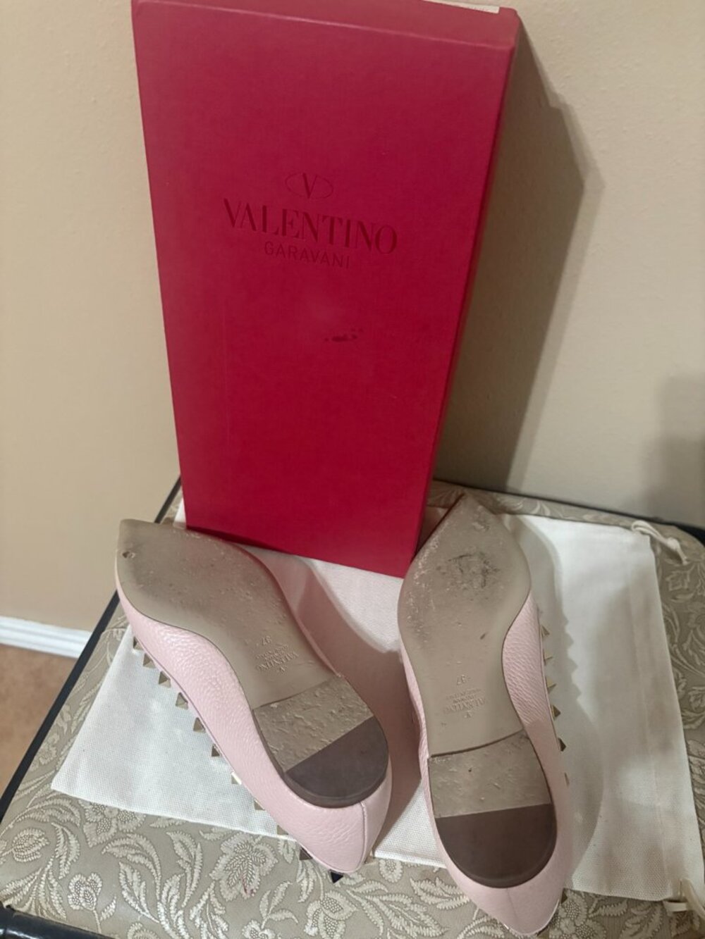 Valentino Garavani Rockstud Ballet Flats Pink Leather Size 37 - Picture 3 of 4